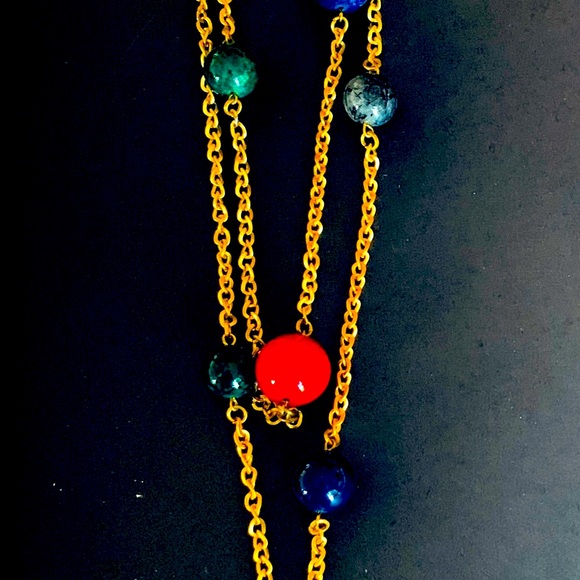 Gold tone chain necklace with bright colored balls - Picture 10 of 12
